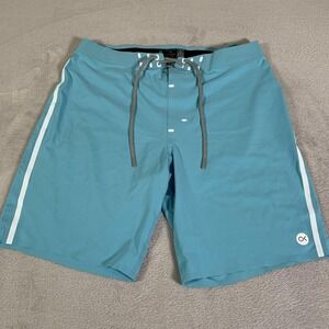 Outerknown Apex Board Shorts Mens 34 Blue Solid Stretch Surf Swim Trunks Pocket